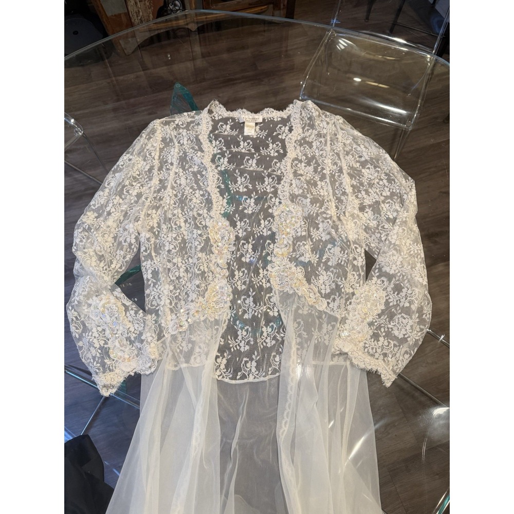 Vintage Victoria's Secret Gold Label Bridal Robe Embellished Slip Gown Ivory - Picture 13 of 16